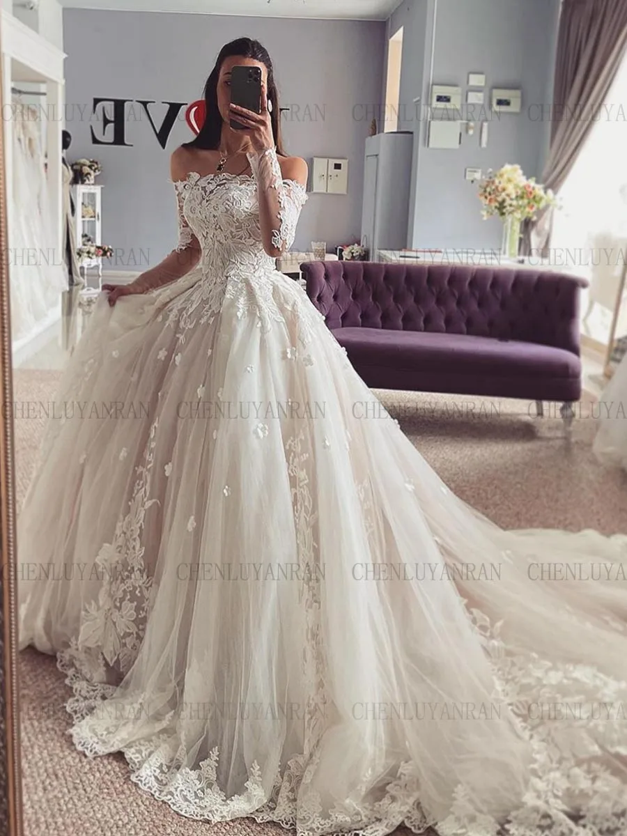 

Boho Luxury Wedding Dresses Off-Shoulder Long Bride Dresses A-Line Applique Ivory Elegant Dresses For Women 2025 Robe De Mariée