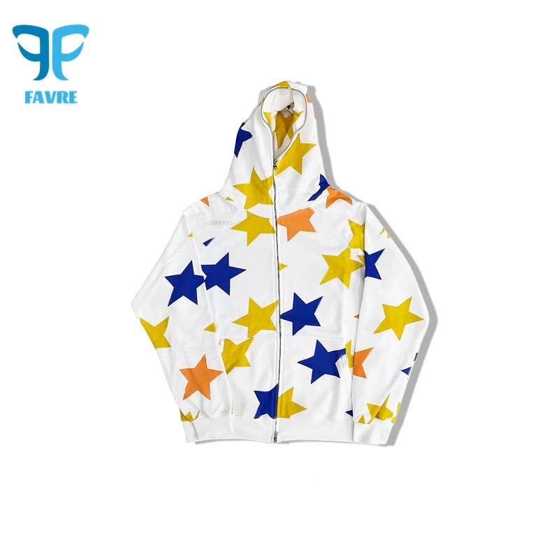 FAVRE Stars Print Sweatshirts Y2K Women Casual Vintage Hoodies Spring Autumn Men Cardigan Europe and America Loose Ins Outwear