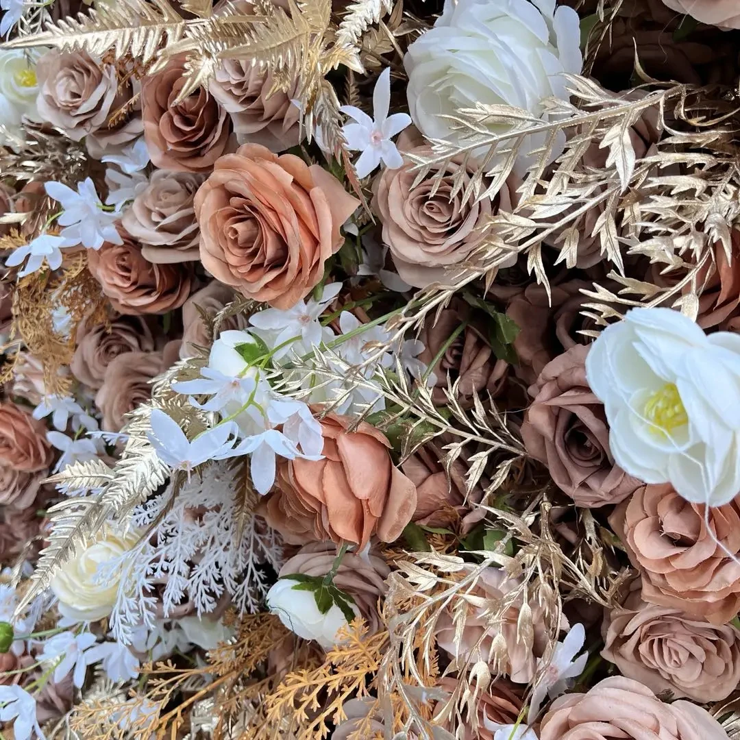 Uflower Brown فاخر 3D القماش زهرة جدار الزفاف خلفية روز الكوبية ترتيب الستار شنقا النسيج الأزهار ديكور