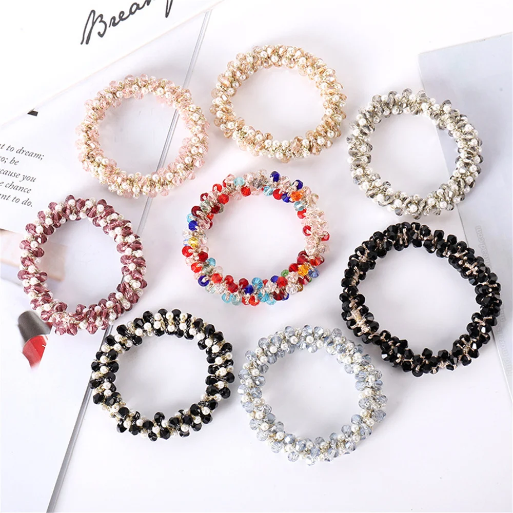 New Faux Pearl Hairbands for Women Girls Ponytail Holder Ladies Colorful Beads Hair Rope Elastic Rubber Band Hair Accessories