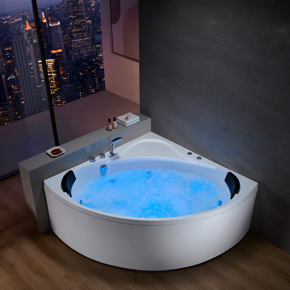 1.5-Meter Traditional Corner Jacuzzi for 2 Adults, Apartment Bedroom Villa Interior Bathroom with Comfortable Water Massage.