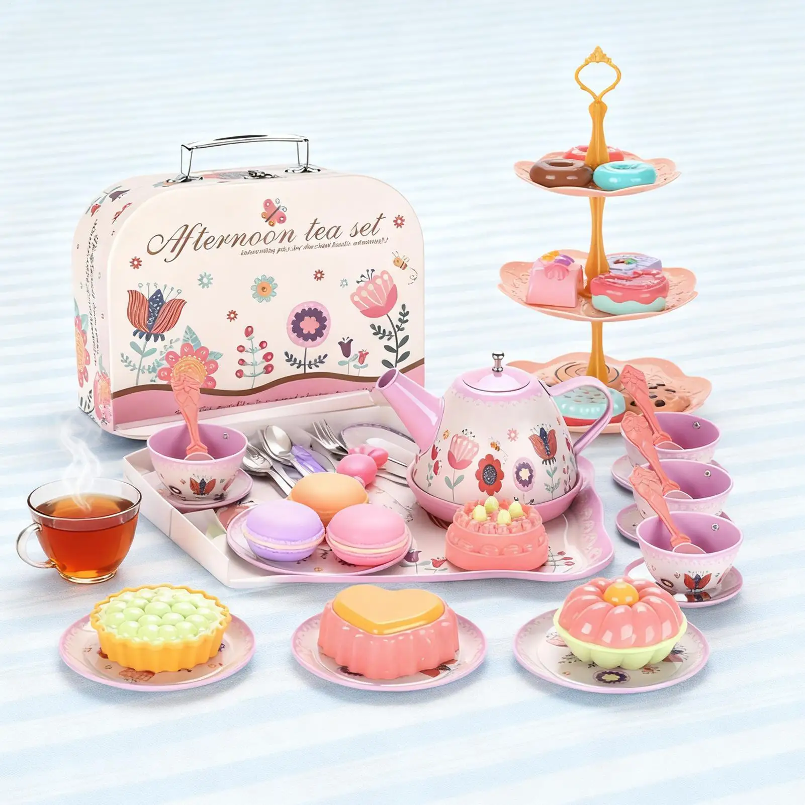 مجموعة حفلات الشاي للفتيات الصغيرات للمطبخ التظاهري للعب لعبة وقت الشاي مع بسكويت الحلوى والكعك وإبريق الشاي وهدايا عيد ميلاد الأميرة #3