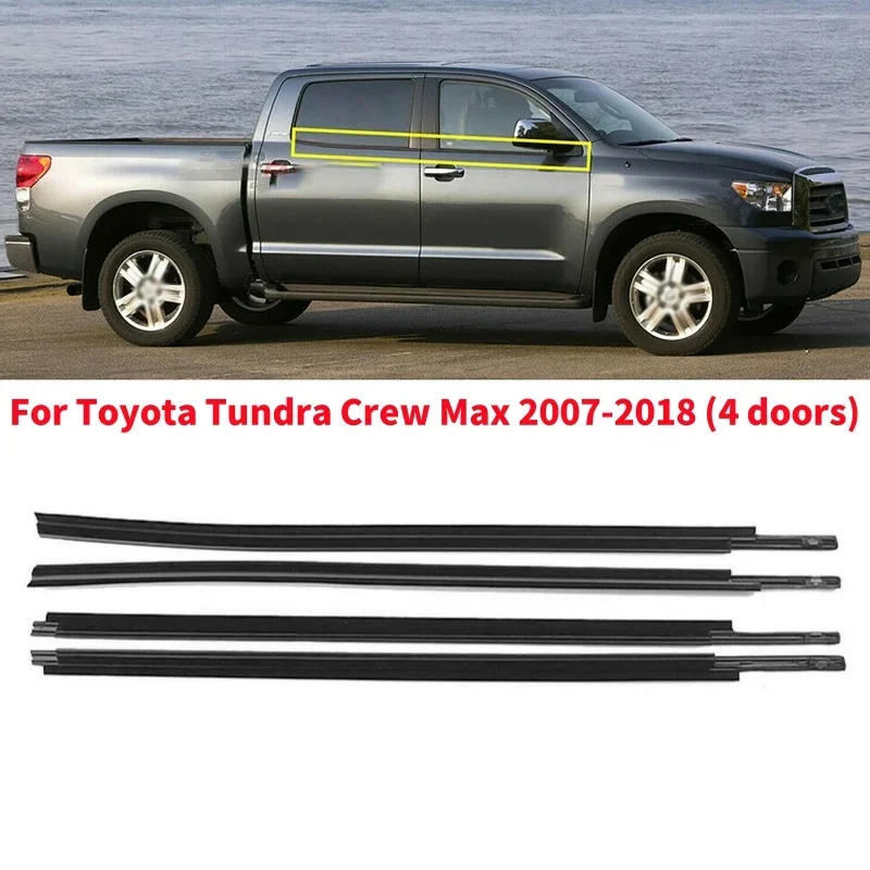 4Pcs/set Car Window Weather Strip Waterproof Pressure Strip Sealing Strips For Toyota Tundra Crew Max 2007-2018 (4 Doors)