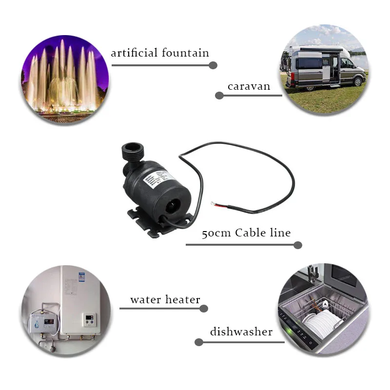 Solar DC Bomba De Água Sem Escova, Motor De Baixo Ruído, Circulação De Água, Bomba Submersível, Bomba De Água De Fonte, 800L/h, 5m, 12V, 24V