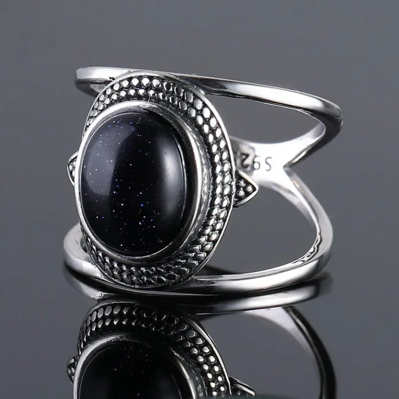 Nasiya Luxury Oval Blue Sandstone Rings For Women S925 Silver Jewelry Finger Ring Gemstone Rings Party Gift