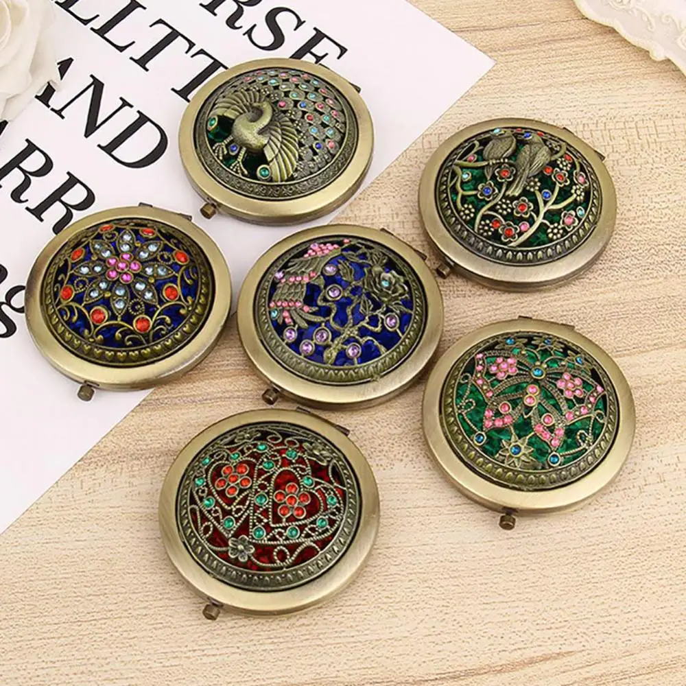 Vintage Hollow Flower Mini Folding Mirror Double-sided Makeup Mirror Cosmetic 2 Side Folding Makeup Pocket Mirror Hand Mirrors