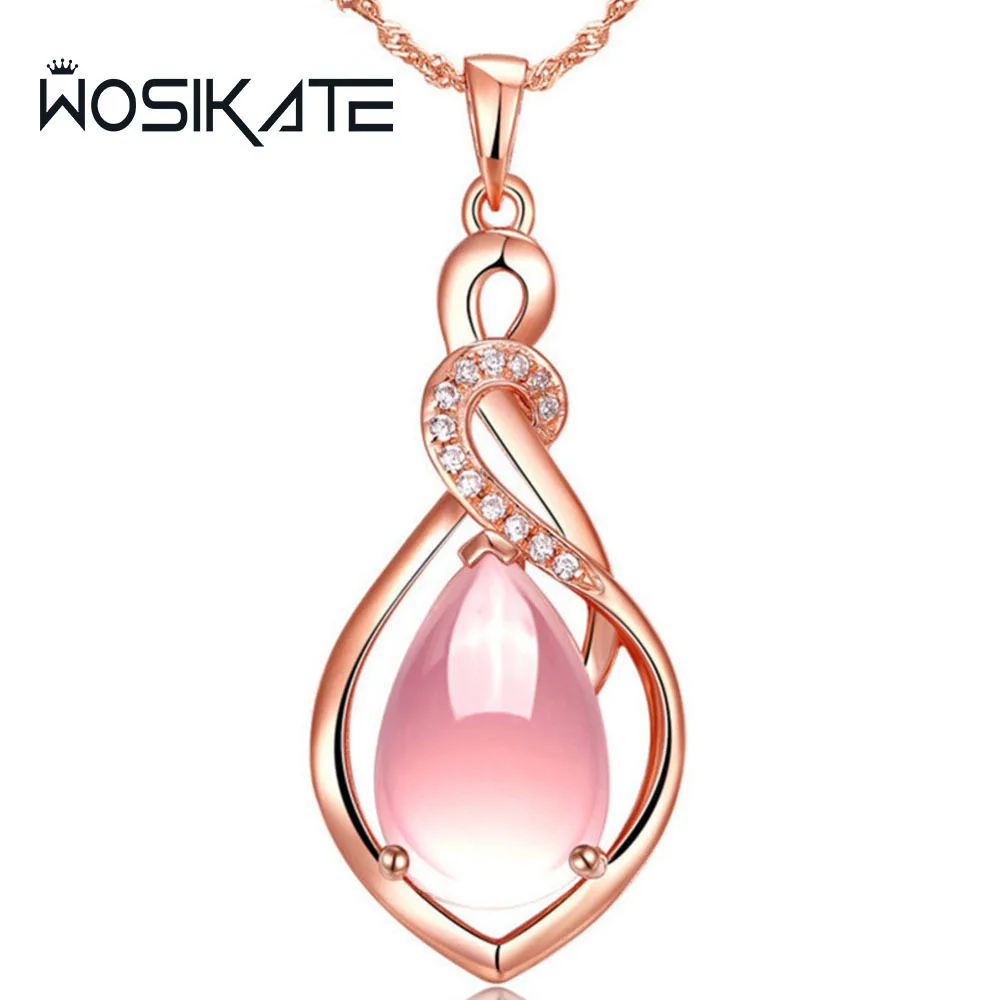 

WOSIKATE, серебро 925, розовое золото, кулон с камнем гибискуса, ожерелье для женщин, модные украшения, розовое ожерелье-цепочка с кристаллами