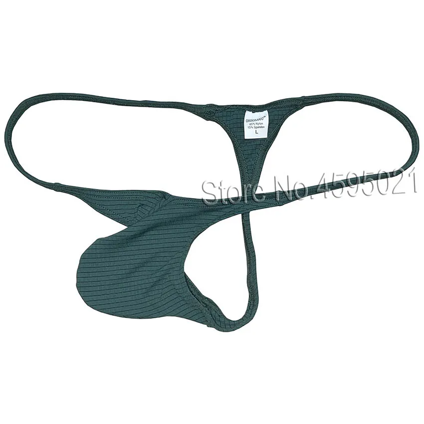 Men\'s Check Spandex Pouch Thong Solid Color Underwear G-string Belt Micro Bikini T-back Panties