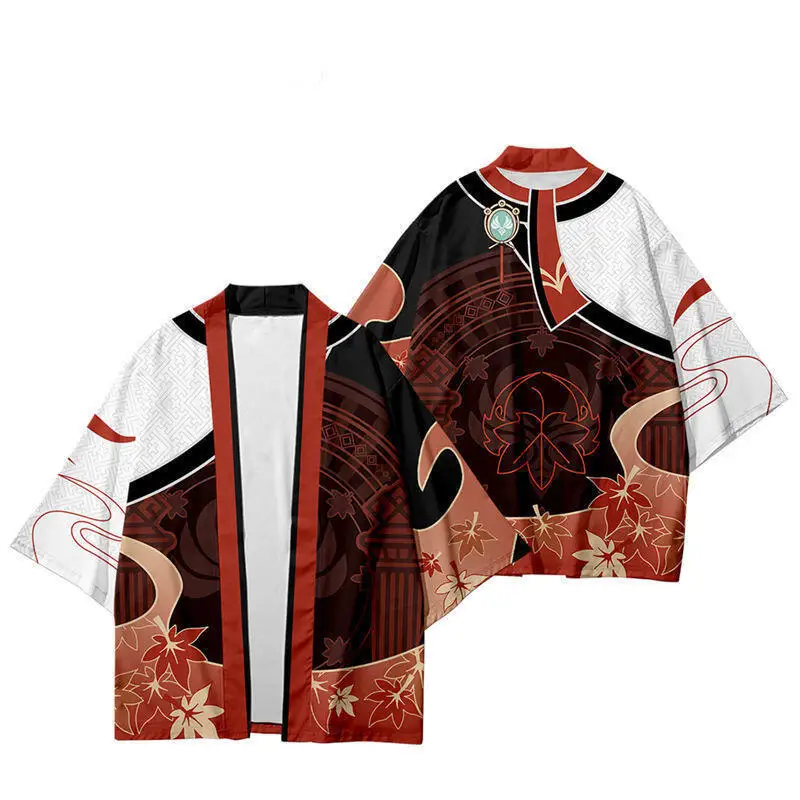 Japanese Kimono Maple Leaf Pattern Cardigan Cloak Men Game Character Cosplay Costume Women's Summer Casual Haori Shirts Top