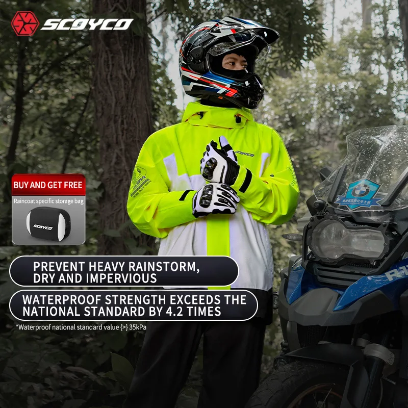 SCOYCO Motorcycle Raincoat Suit Rainstorm Prevention Jacket Pants Motorbike Split Raincoat Men Camping Hiking Fishing Rain Coat
