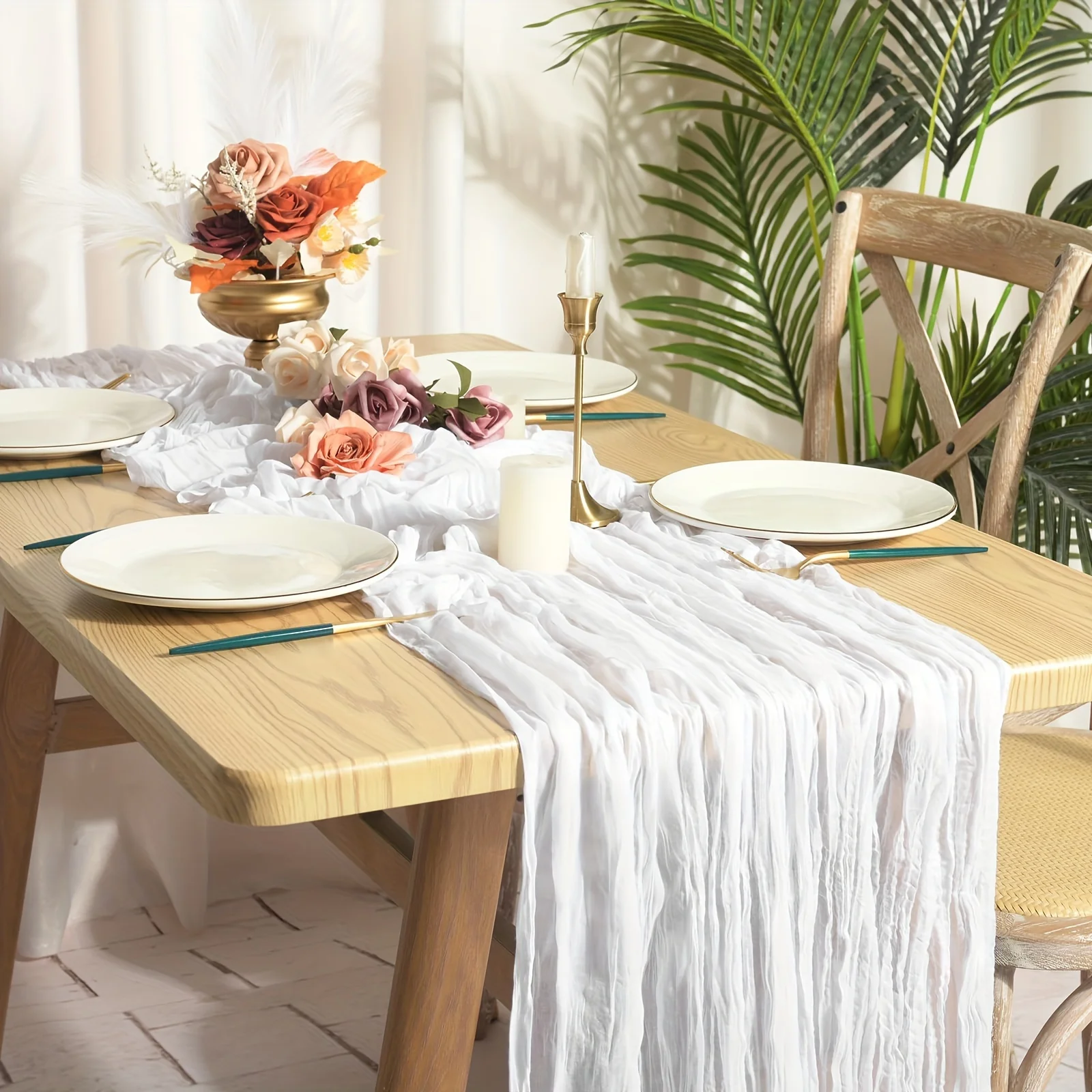 15-Piece Boho Sheer Cheesecloth Table Runner Set – 20×120 Inch Rustic Gauzy Linen for Wedding, Birthday, Bridal Shower & Outdoor Events | Lightweight, Breathable, Multi-Color Décor for Tables, Backdrops & Styling view 7