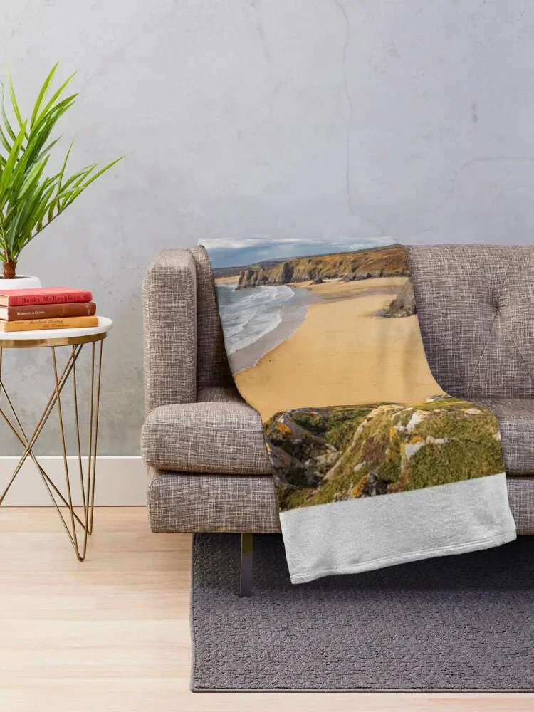 Pobbles Beach and Three Cliffs Bay, Gower Throw Blanket Tourist fluffy Blankets