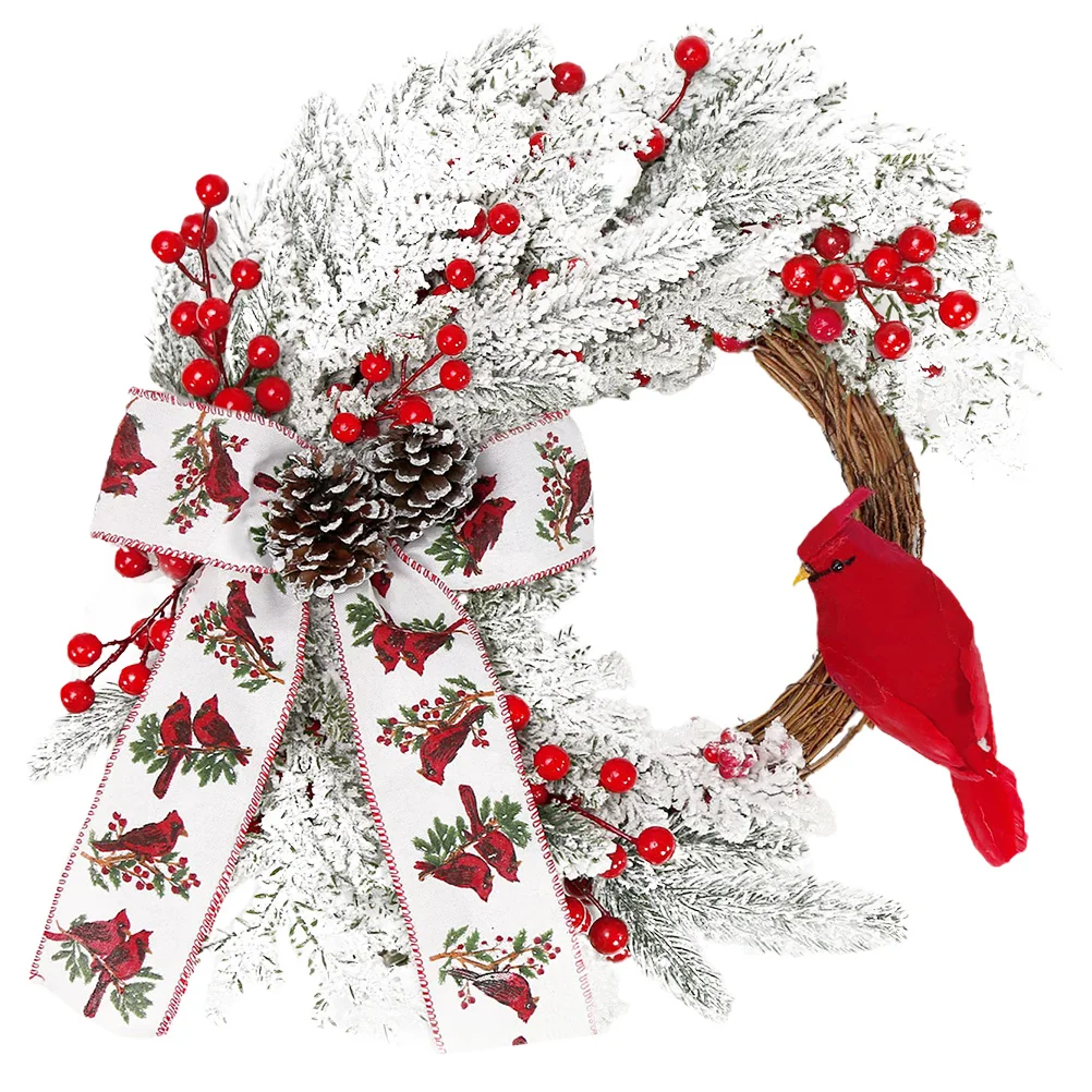 Wreath Advent Red Cardinal Christmas Front Door Garland Decorations Xmas for Wall Hanging Garden Ornament Outdoor