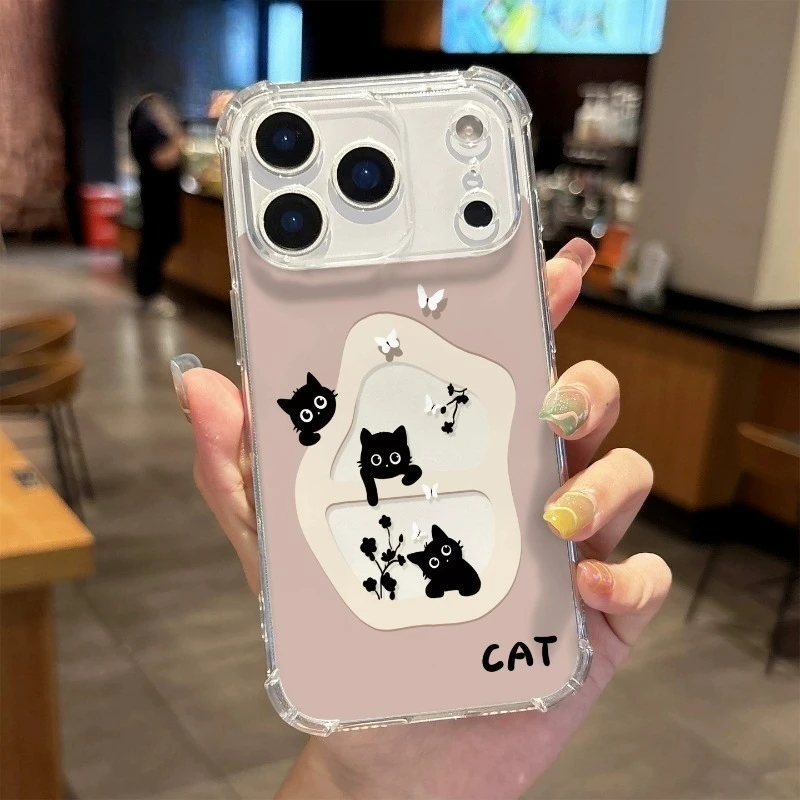 Cute Cat Phone Case For iPhone 17 Pro Max Air 15 14 Plus 13 12 11 Pro Max Cartoon Clear Casing Soft Back Cover