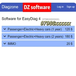 for Easydiag 4, TD(97986), Golo Master 4(97977) 1 Year 2 Years Diagzone Pro2 Software Subscription Activation