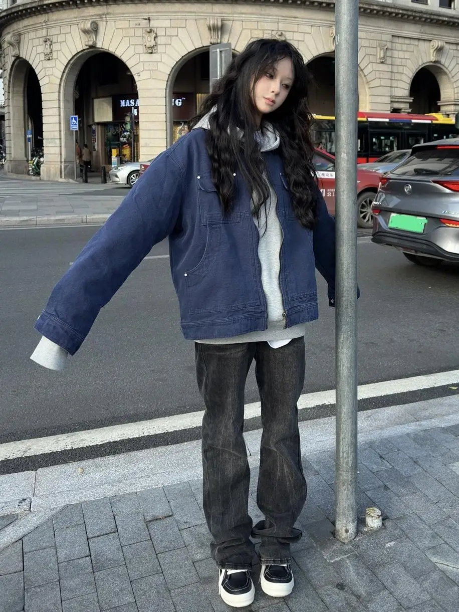 

Куртка Waed Detroit Workwear для мужчин и женщин, ретро-стиль, уличная мода, для пар, с плотным воротником, повседневная верхняя одежда, американский трендовый бренд, уличный стиль