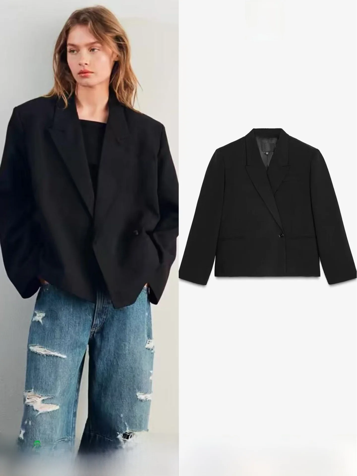 

Женский свободный двубортный пиджак Ele Sle с длинными рукавами, осенняя новинка, дышащий, повседневный, деловой