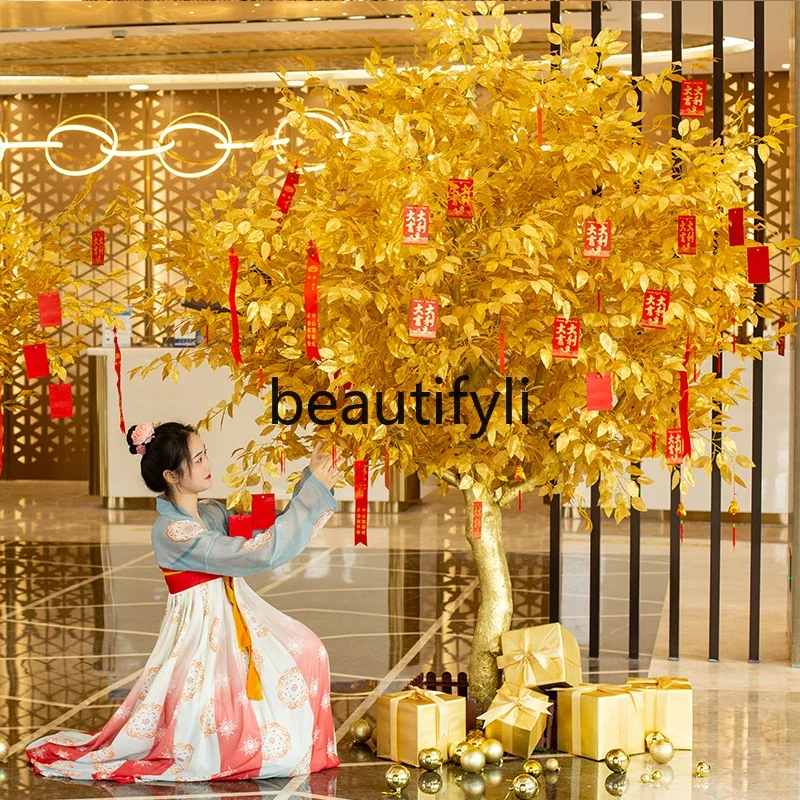 Simulation large fake  fortune tree new year red envelope tree hotel decorative tree