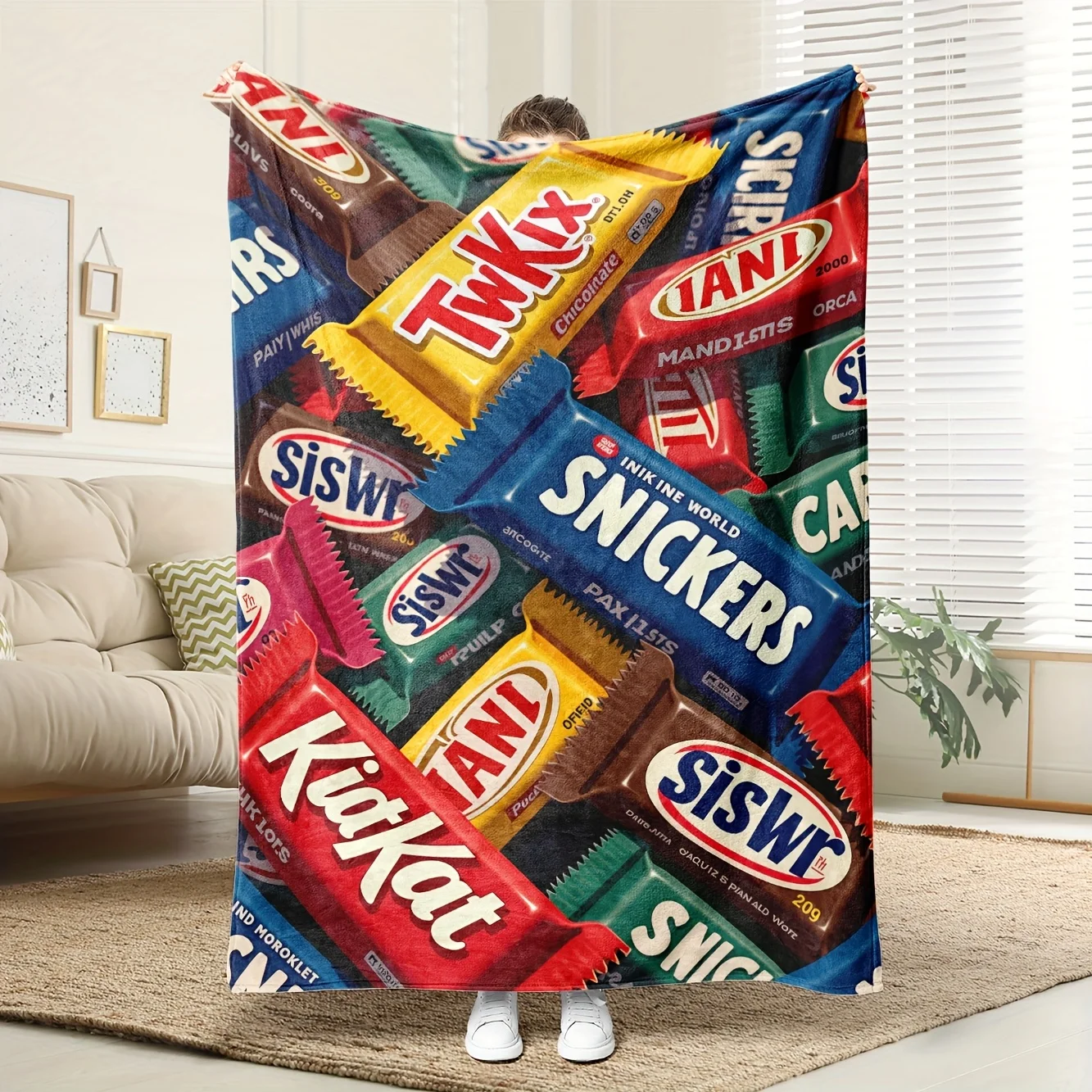 Top Pick Candy Bar Fleece Blanket - KitKat Snickers Print - Quilted - All-Season Cooling - Machine Washable Chocolate Lover Gift