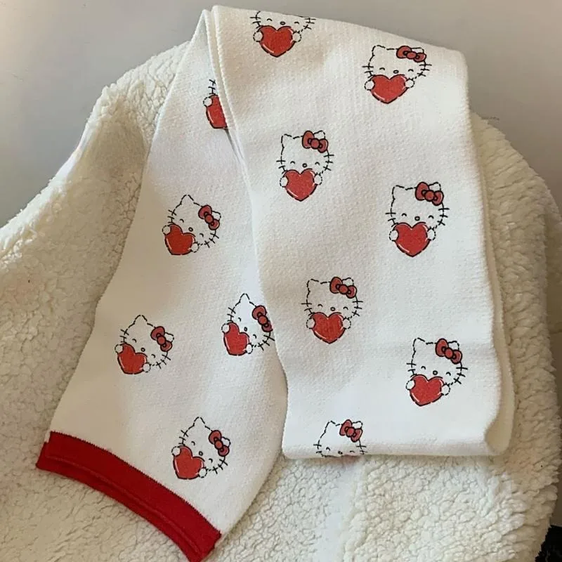 New Hello Kitty Cartoon Animation Winter Cute Creative Personality Girl Heart Kawaii Daily Versatile Warm Scarf Gift Wholesale