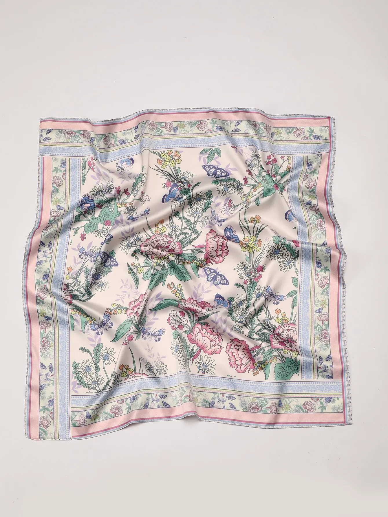 

1pc Women's Bohemian Floral & Butterfly Print Elegant Satin Scarf, Neckerchief, Headscarf