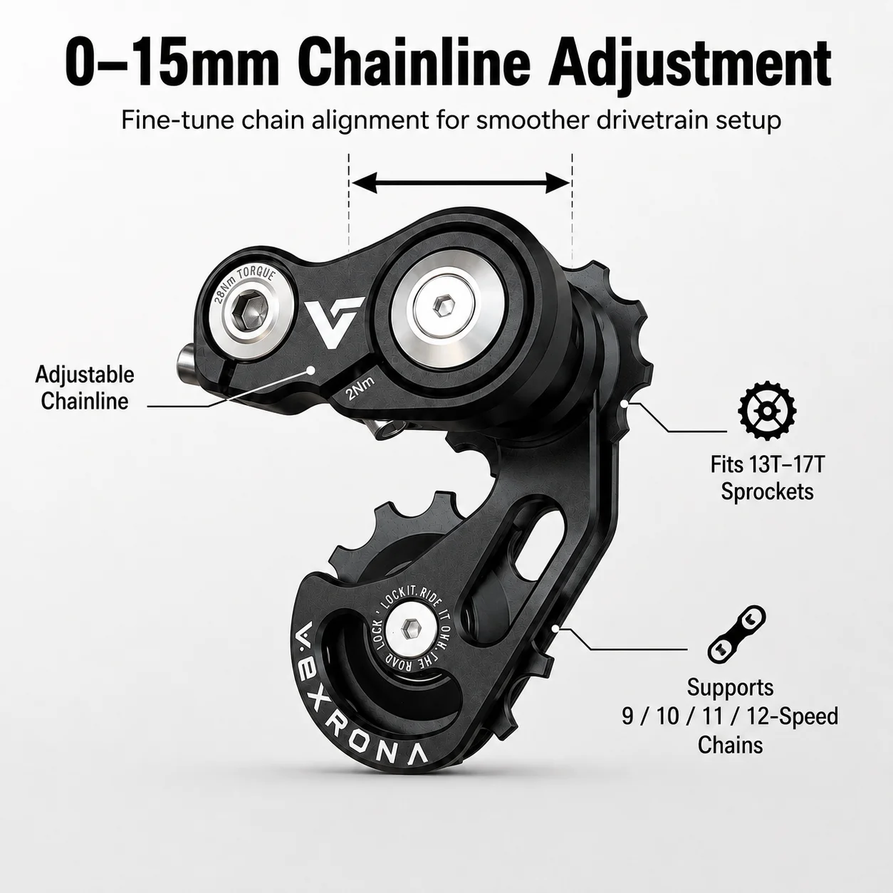 Mountain Biking Jumps - VEXRONA シングルスピードチェーンテンショナー 0-15mm チェーンラインアジャスター リアディレイラーハンガーマウント DH