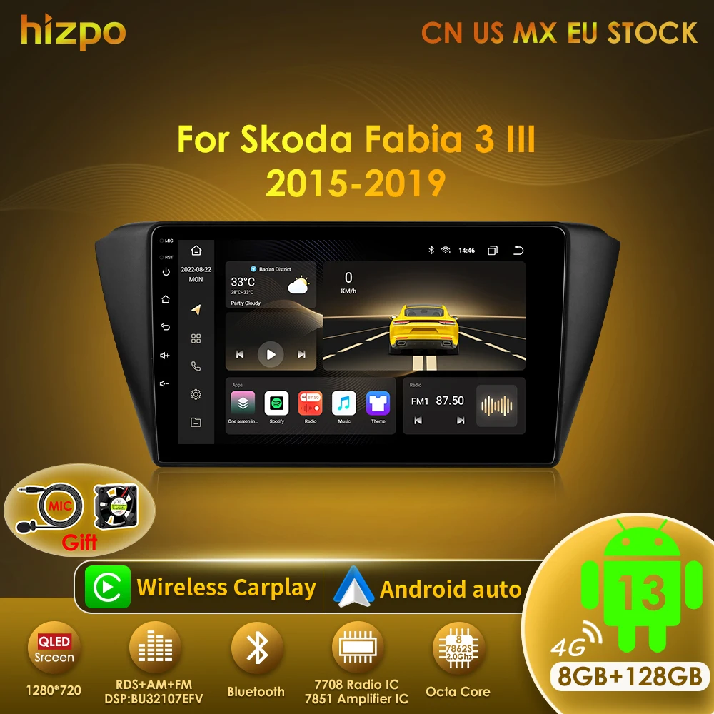 Hizpo 2 Din Multimedia Android Car Radio For Skoda Fabia 3 III 2015 - 2019 Carplay 4G Wifi GPS RDS Autoradio Stereo Player 7862