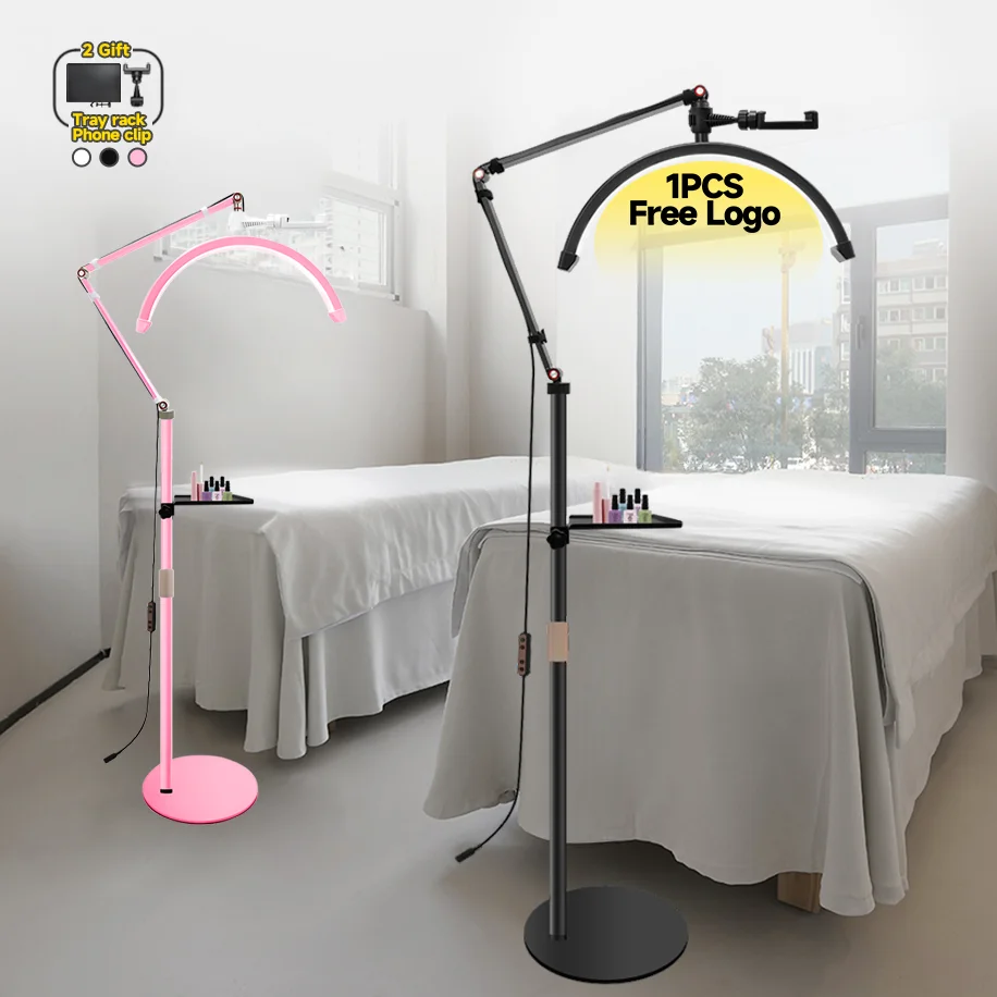 Customized logo beauty salon half month manicure eyelash extension arch floor lamp LED facial eyebrow beauty fill light