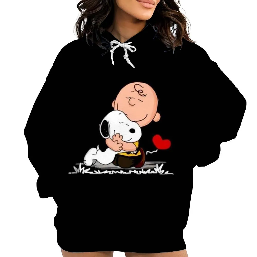 سنوبي الكرتون النساء بلوزات موضة الشارع الشهير هوديي الموسيقى عاشق هدية الكرتون سنوبي الشارع نمط المرأة البلوز هوديس #2