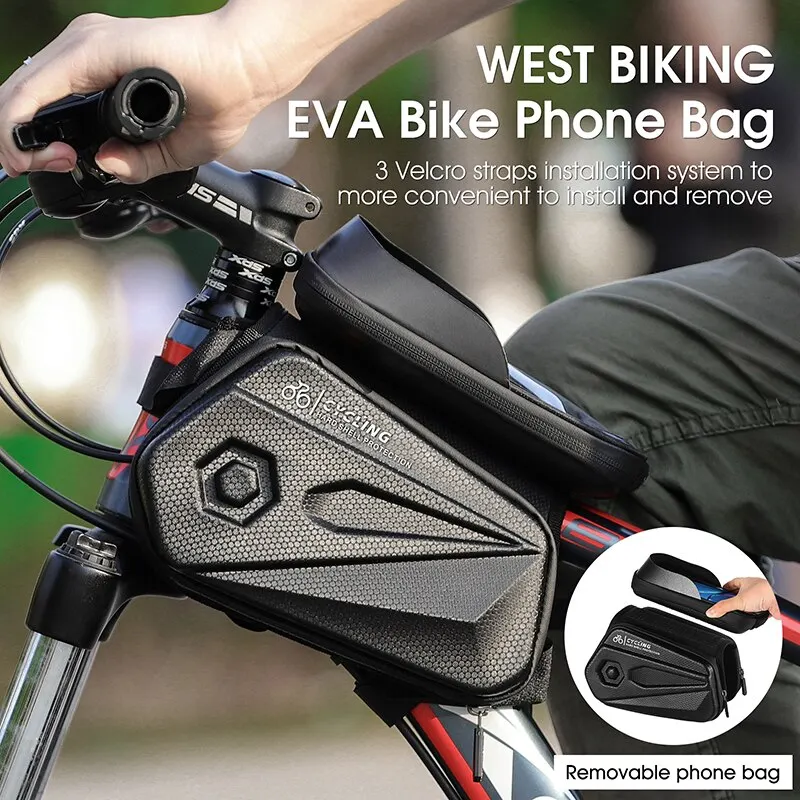 WEST BIKING Bicycle Top Tube Phone Bag Touch Screen Waterproof 6.5 Inch Bike Phone Bag MTB Road Bike Cycling Front Frame Bag