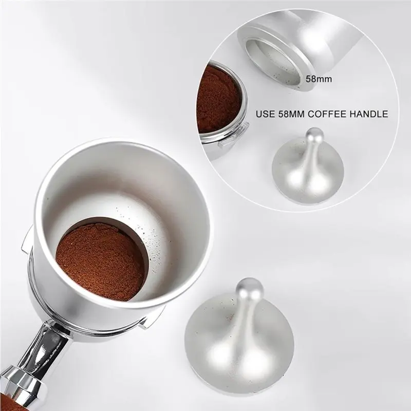 A67M-Anti-Dust Coffee Dosing Ring, 58Mm Aluminum Alloy Espresso Powder Receiver Container In Silver, Press Cup Included