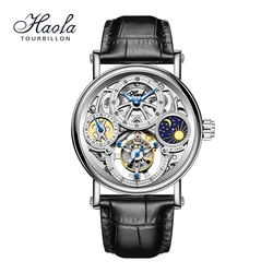 Haofa Skeleton GMT Tourbillon Movement Mens Watch Sapphire Mechancial Tourbillon Wristwatches Day And Night Watch 1601