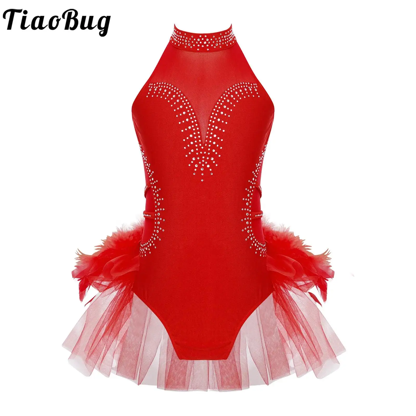 Kids Girls Lyrical Ballet Tutu Dance Dresses Performance Costume Leotard Gymnastics Figure Skating Sleeveless Jumpsuit Dancewear