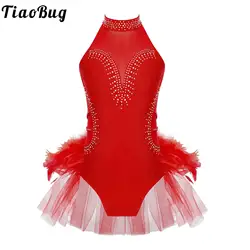 Kids Girls Lyrical Ballet Tutu Dance Dresses Performance Costume Leotard Gymnastics Figure Skating Sleeveless Jumpsuit Dancewear