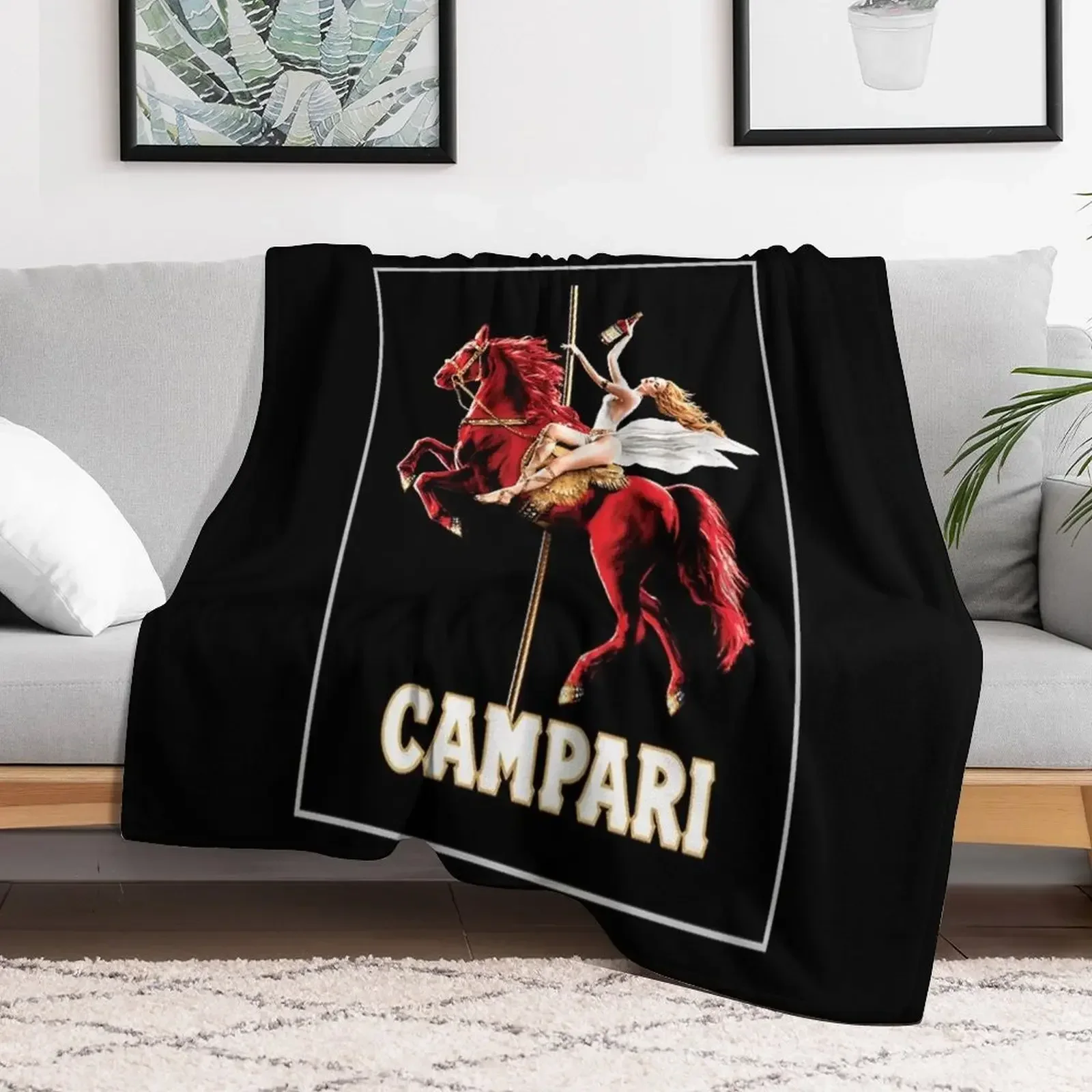 Vintage Campari Wine and Liquor Spirits Red Horse Art Print Throw Blanket Sofas Single halloween Blankets