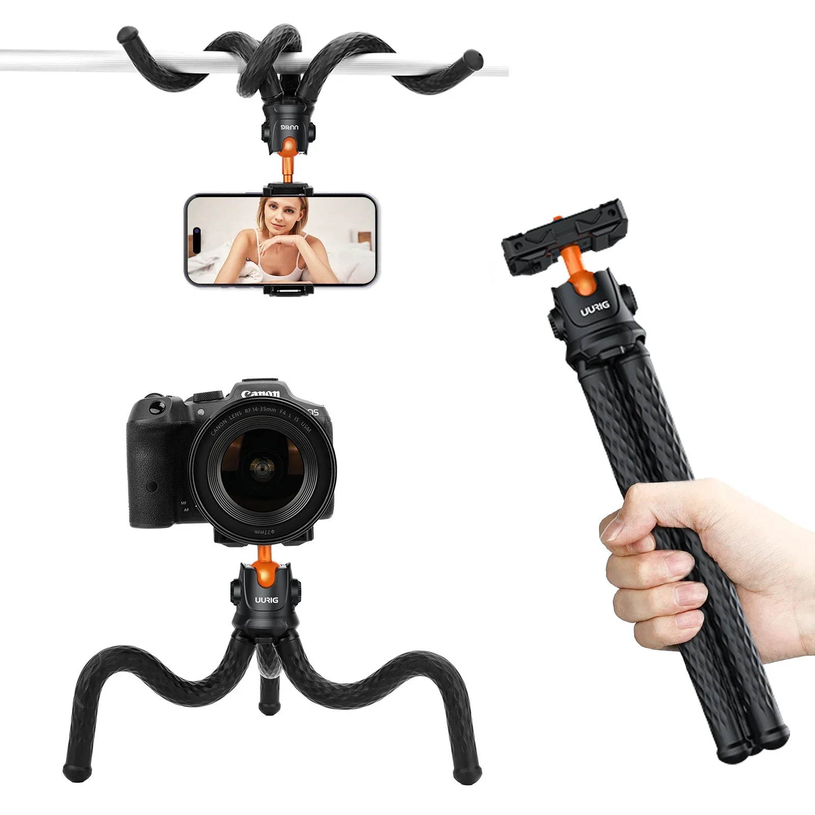 For UURIG VRIG TP-07 Octopus Tripod Stand with Holder 360° Ball Head Potable Vlogging Tripod for iPhone  Canon Nikon Sony