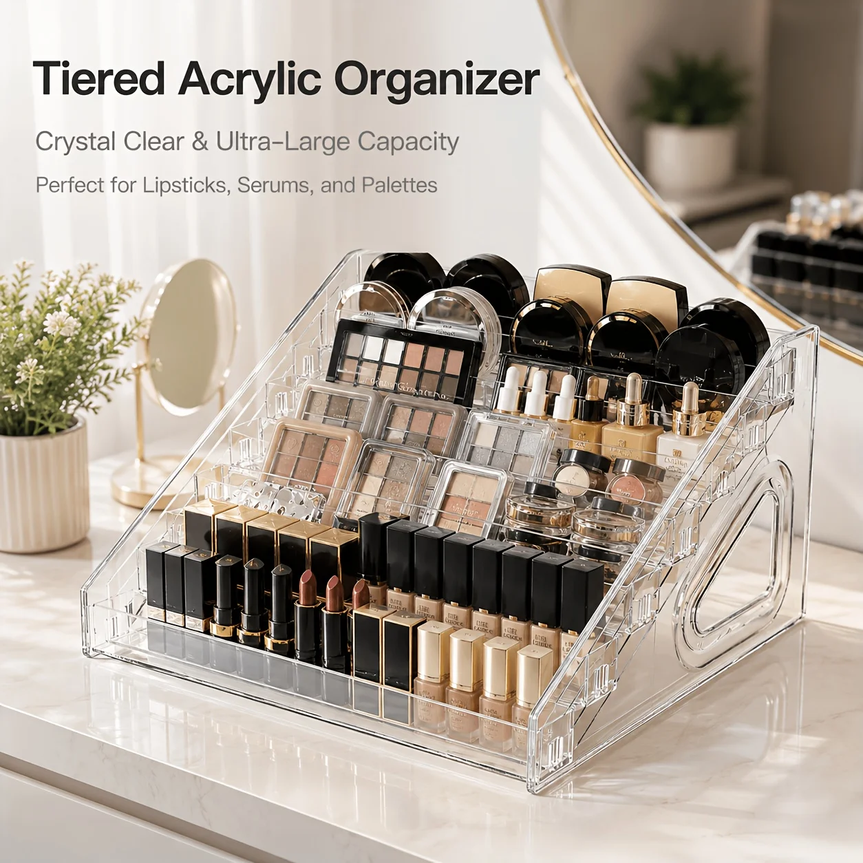 7-Tier Acrylic Makeup Organizer/Large Capacity/Clear Vanity Storage Rack for Lipsticks, Perfumes & Cosmetics