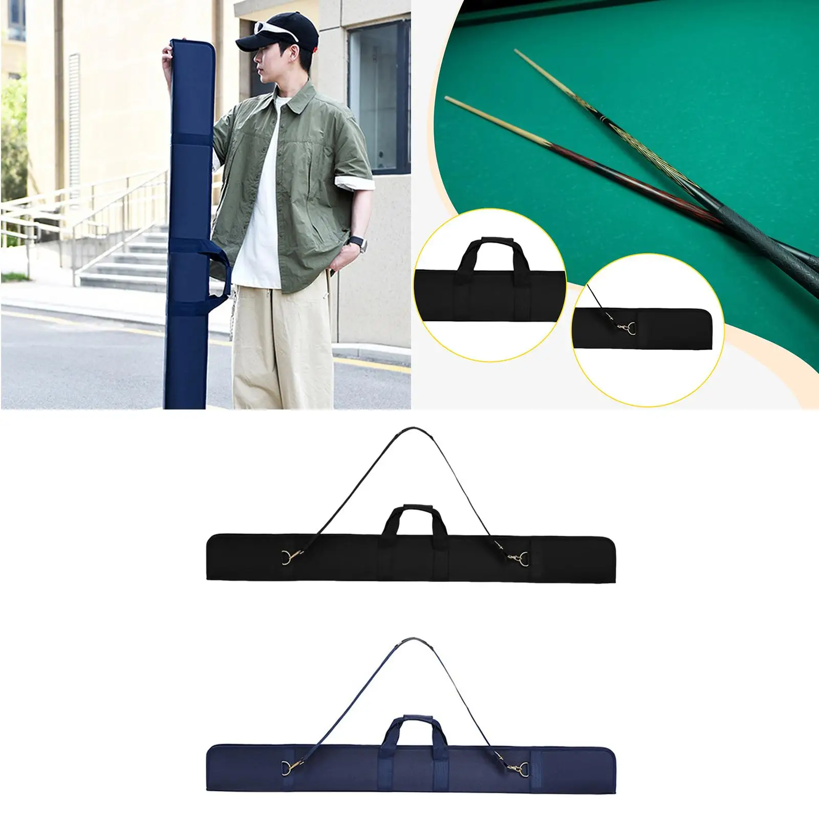 Сумка для переноски бильярдного кия 3/4 165x15 см, износостойкий аксессуар, легкий регулируемый ремень, водонепроницаемый, для хранения 2 стержня