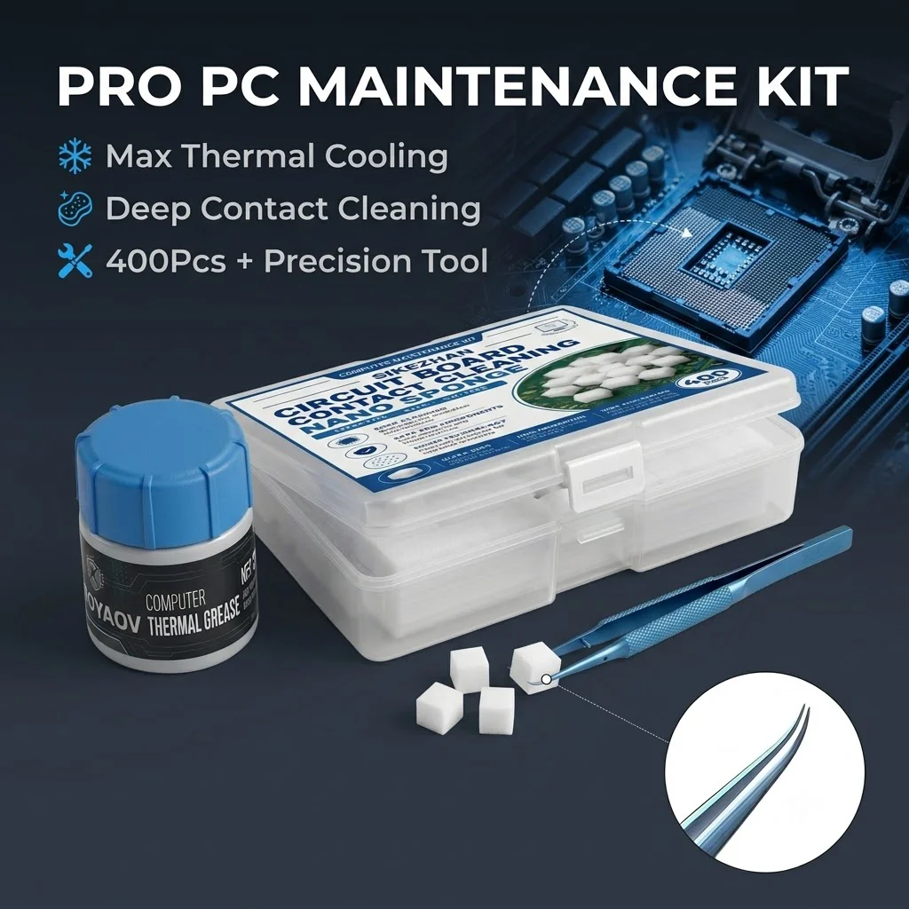 Thermal Paste Compound Grease Kit with Cleaning Sponge & Tweezers for PC CPU GPU Chip Processor Cooling Performance Heat Sink