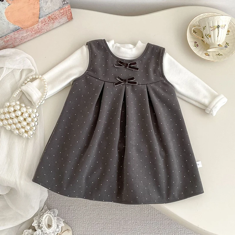 2025 جديد الخريف الشتاء 1-5Yrs الاطفال ملابس رسمية طفل الفتيات مجموعة ملابس طويلة الأكمام القطن تي شيرت بلا أكمام فستان مخملي