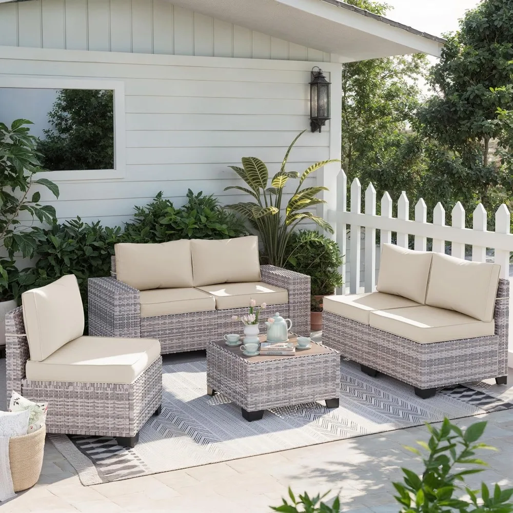 

10-Piece Outdoor Patio Furniture Set with Rocking Swivel Chair, PE Wicker Rattan Sectional Sofa Patio Conversation Set