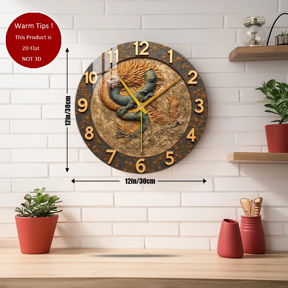 Tempered Glass Wall Clock Chinese Dragon Carving Design Suitable For Wall Decor or Tabletop Display Anywhere