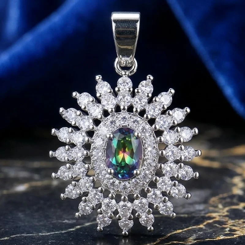 Buy 4 Get 1 Free 33x21mm Fire Rainbow Mystic Topaz Red Blood Ruby Zultanite Citrine CZ Woman's Gift Silver plated Pendant