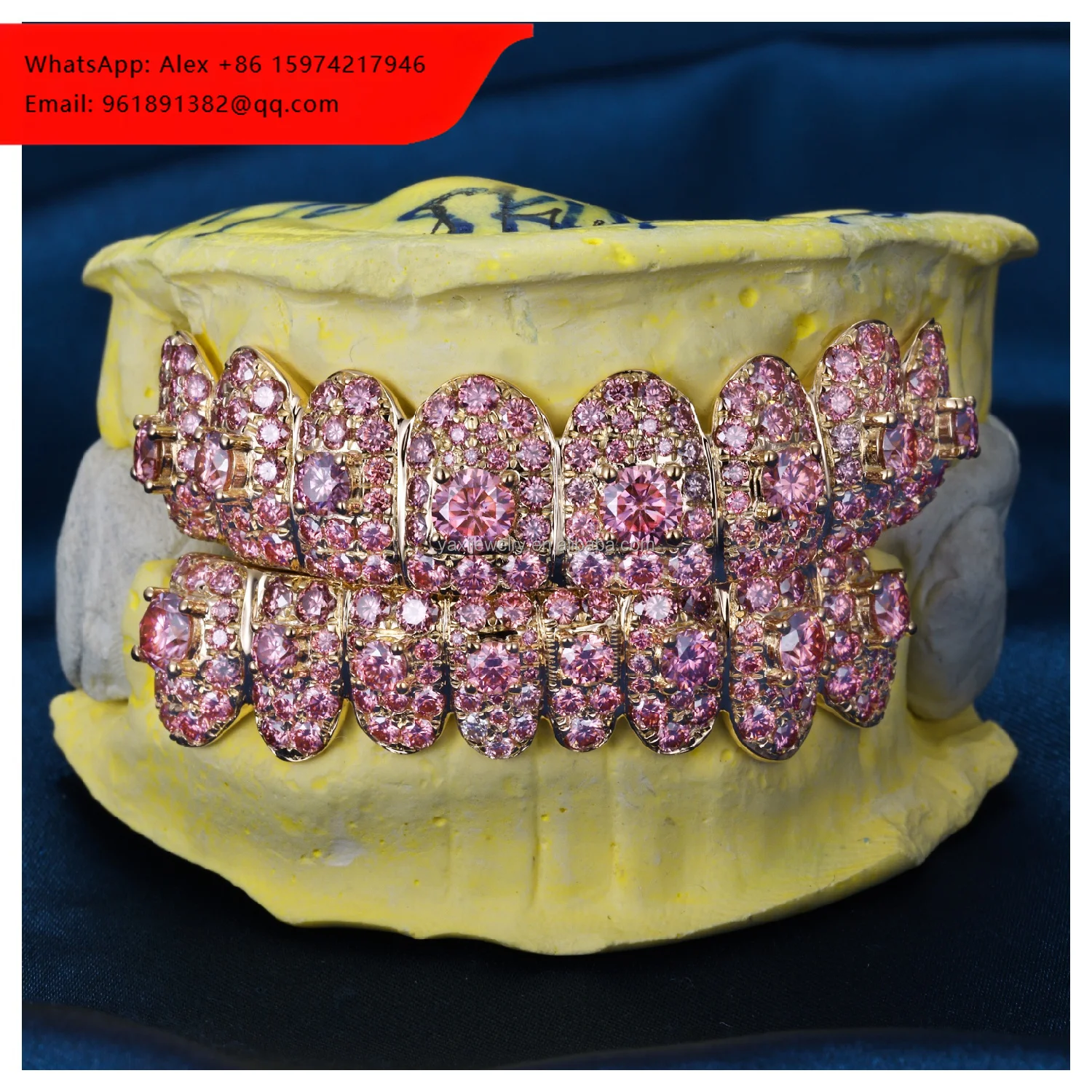 

Customized Flawless Big Stones Iced Teeth Grillz S925 Silver 10K 14K 18K Solid Gold Pink Moissanite Diamond Third Party