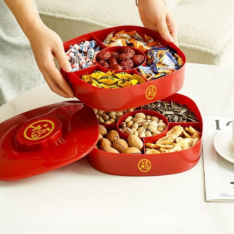 

Китайский двухслойный поднос для конфет для гостиной, чайный столик, свадебная подарочная коробка, корзина с фруктами, домашняя многофункциональная