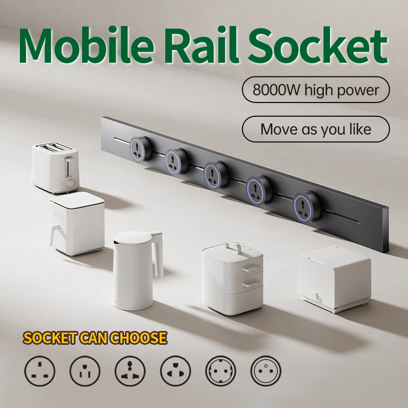 

Настенная розетка-трек для дома, кухни, офиса, 8000 Вт, универсальный стандарт EU/FR/US/UK, передвижной круглый адаптер-вилка
