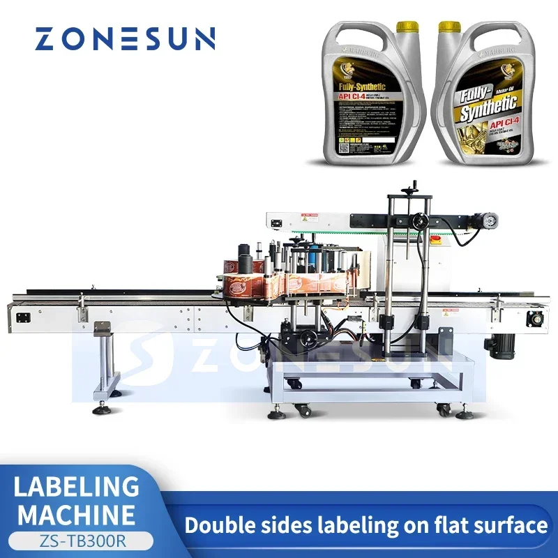 ZONESUN Automatic Large Bottle Flat Surface Labeling Machine Double Side Label Applicator Sticker Labeler ZS-TB300R