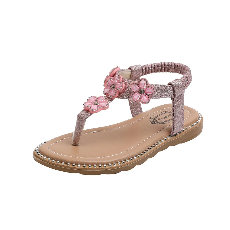 Summer Kids Sandals for Girls Sweet Flower Princess Causal Beach Sandals Fashion Open-toe Outdoor Children Soft Soled Flip Flops