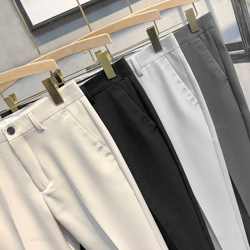 

Spring and Summer Ankle Length Pants Men Slim Work Jogging Social Formal Suit Trousers Male Brand Korea Plus Size 2024 S140