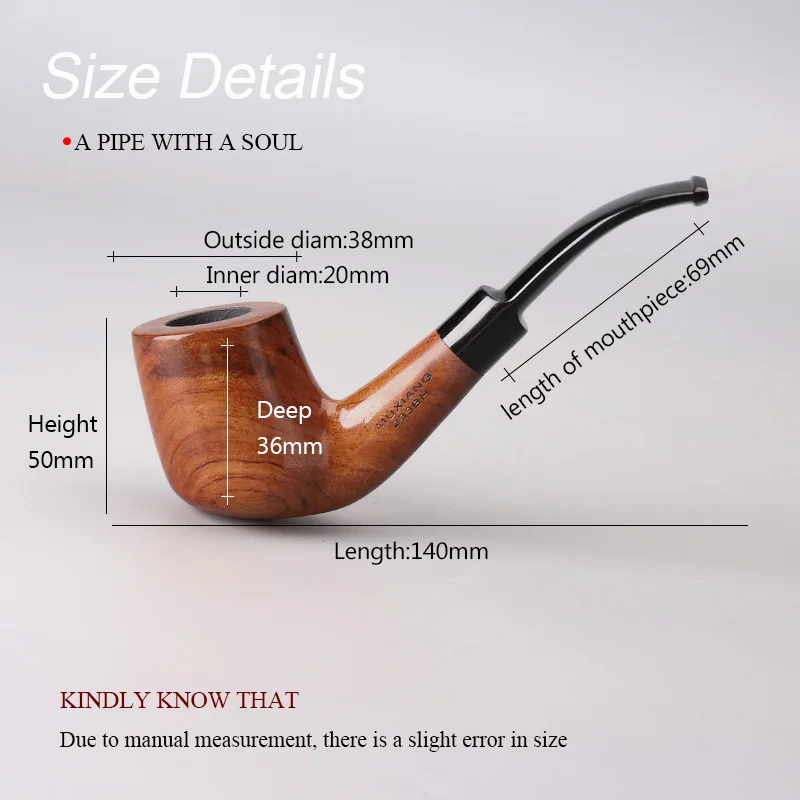 Classic Metal Ring Smoking Pipe,Flat Bottom Tobacco Pipe,Rose Wood Pipe 9mm filter,RoseWood Handmade Wooden Pipe with accessorie